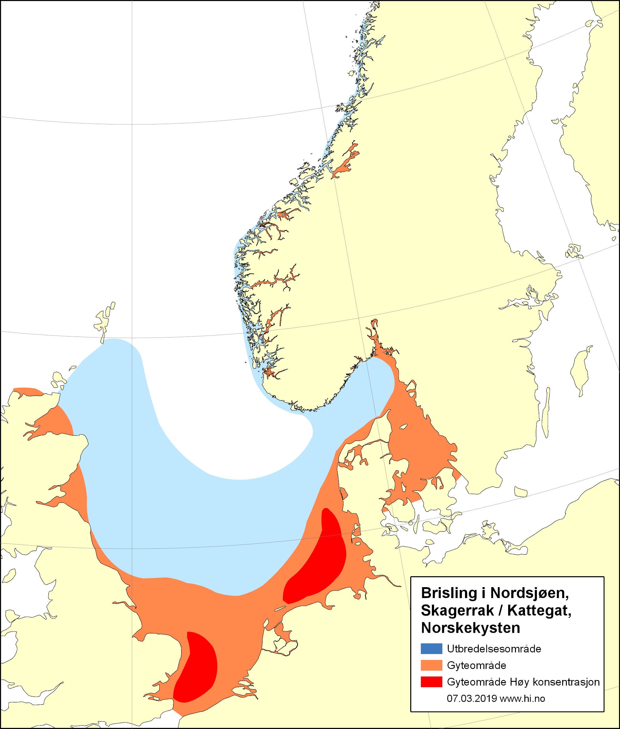 illustrasjon av kart over brislingens utbredelse