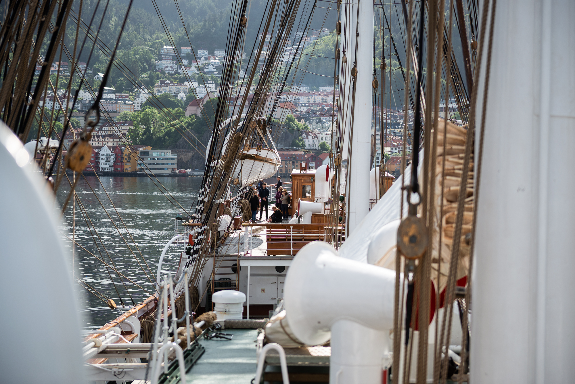A barque, an old sailing vessel with three masts.