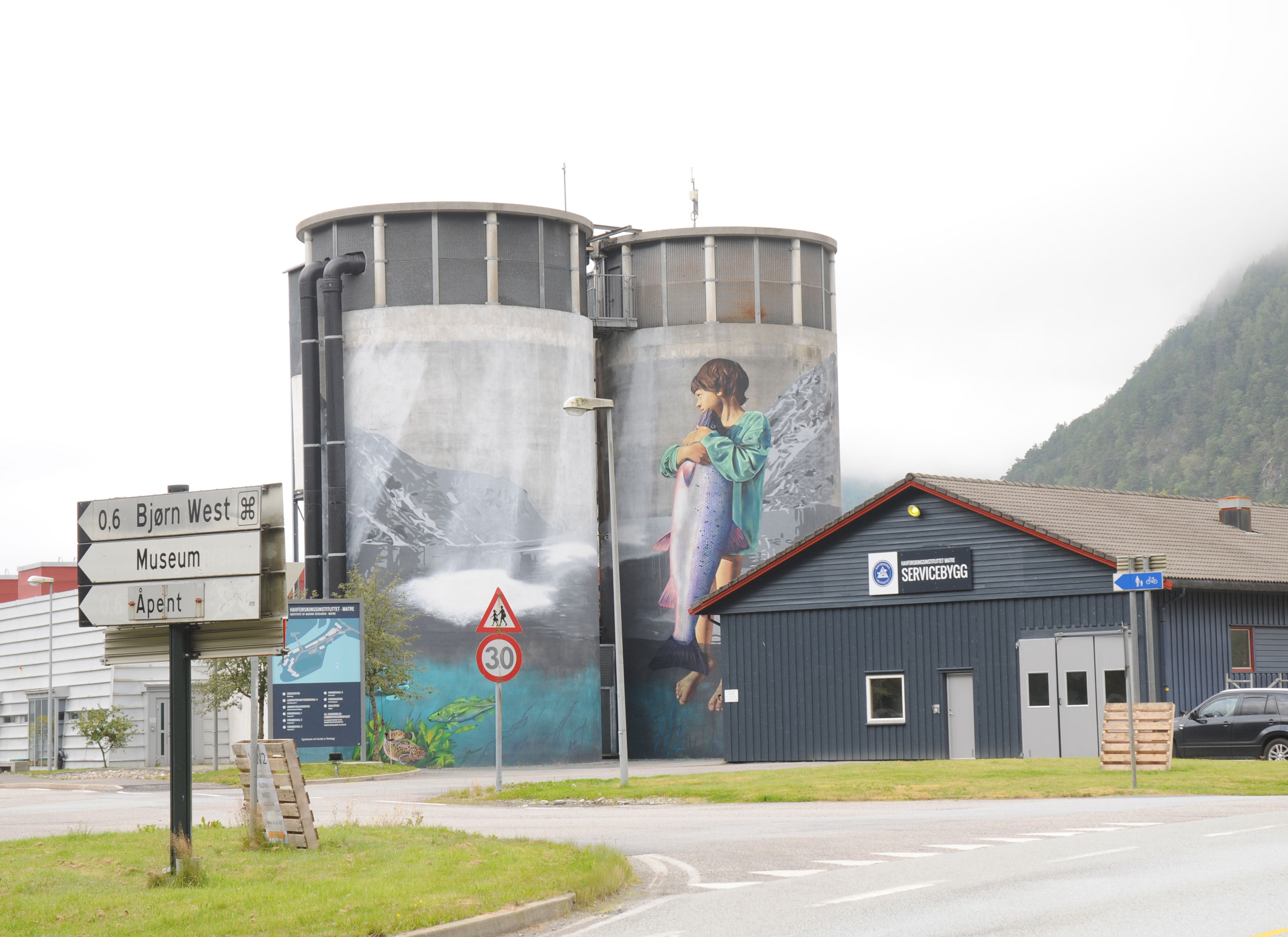 vanntanker med gatekunst ved E39 i Matre