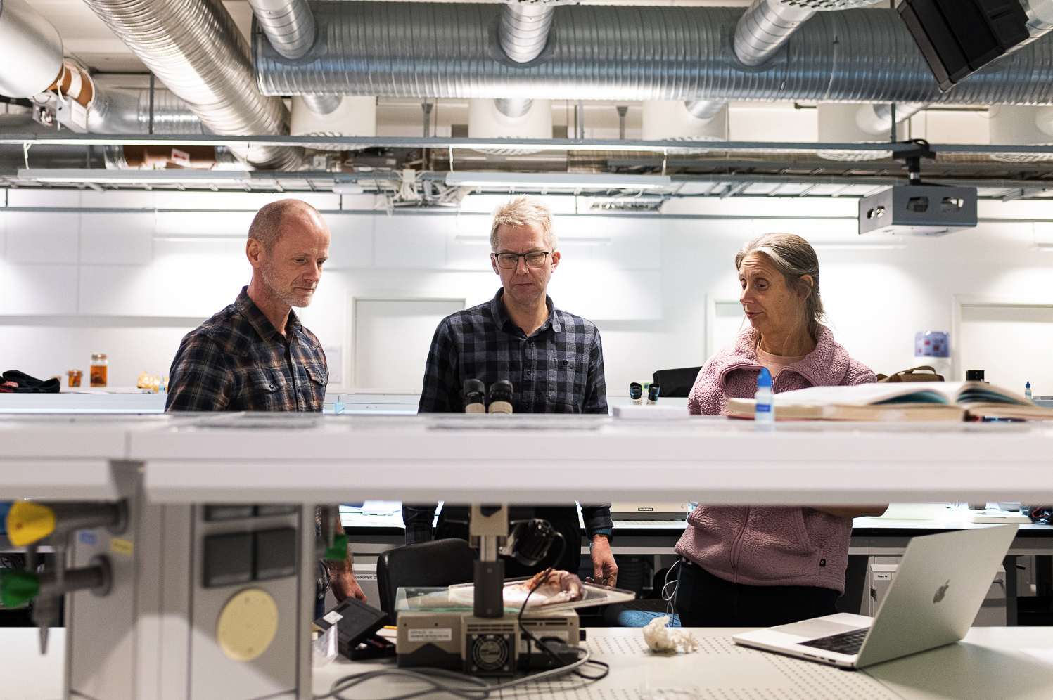 forskere foran mikroskop