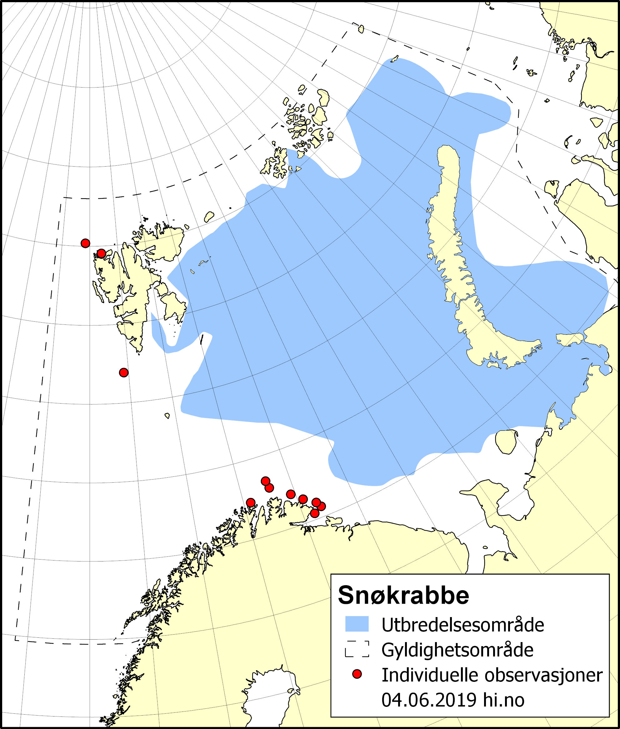 Snøkrabbe utbredelse