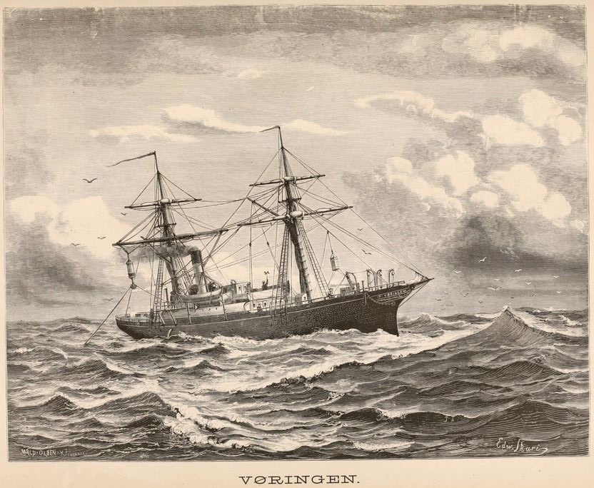 xylografi av dampskipet Vøringen