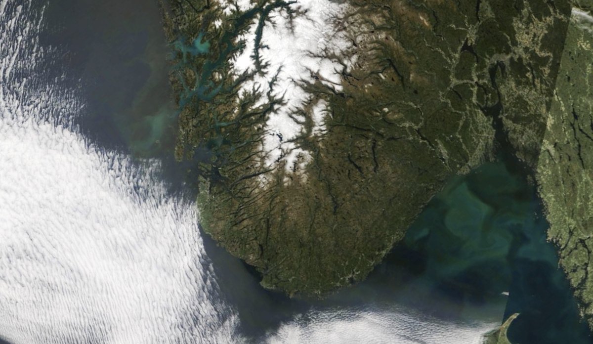 
satellittfoto av Sør-Norge