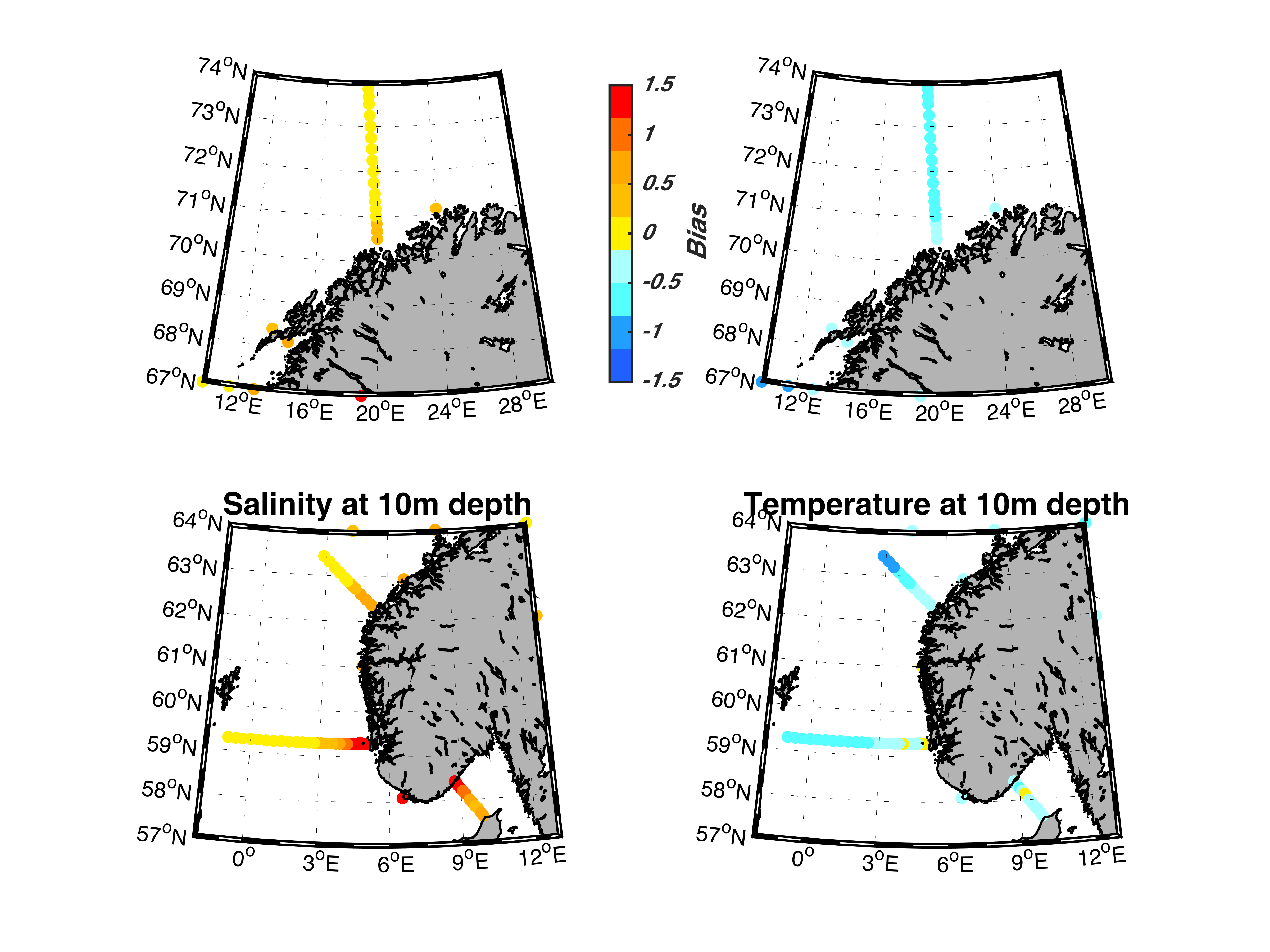 Kartfigurer med modellresultat for 10 meters dyp
