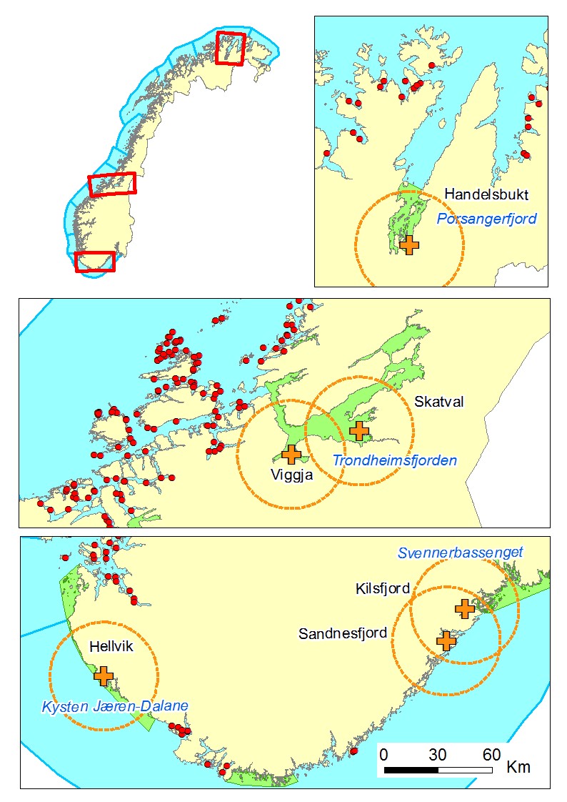 Kart over store laksefjorder