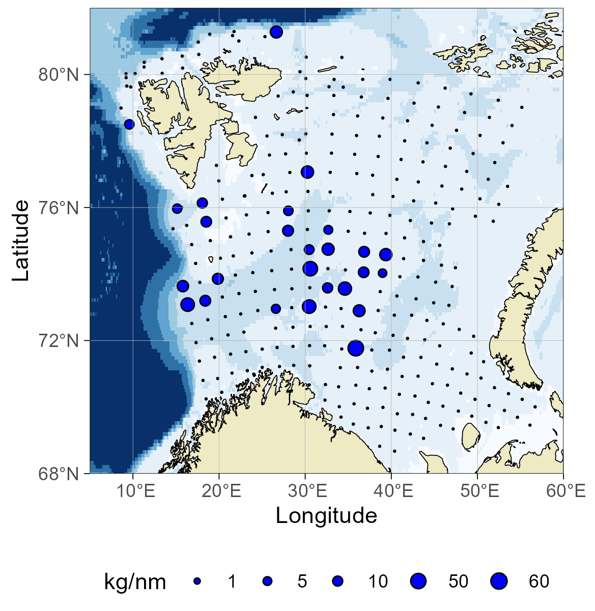 Figure 8.10 Distribution of spotted wolffish (Anarhichas denticulatus), August-October 2024