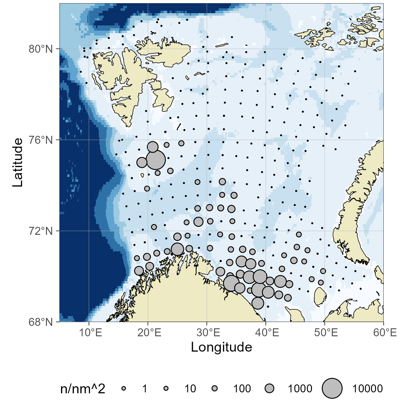 Figure 8.2.3 Distribution of haddock 35-49 cm, August-October 2024
