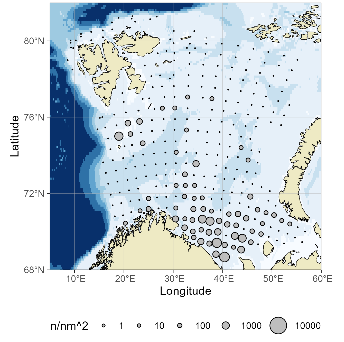 Figure 8.2.4 Distribution of haddock >= 50 cm, August-October 2024