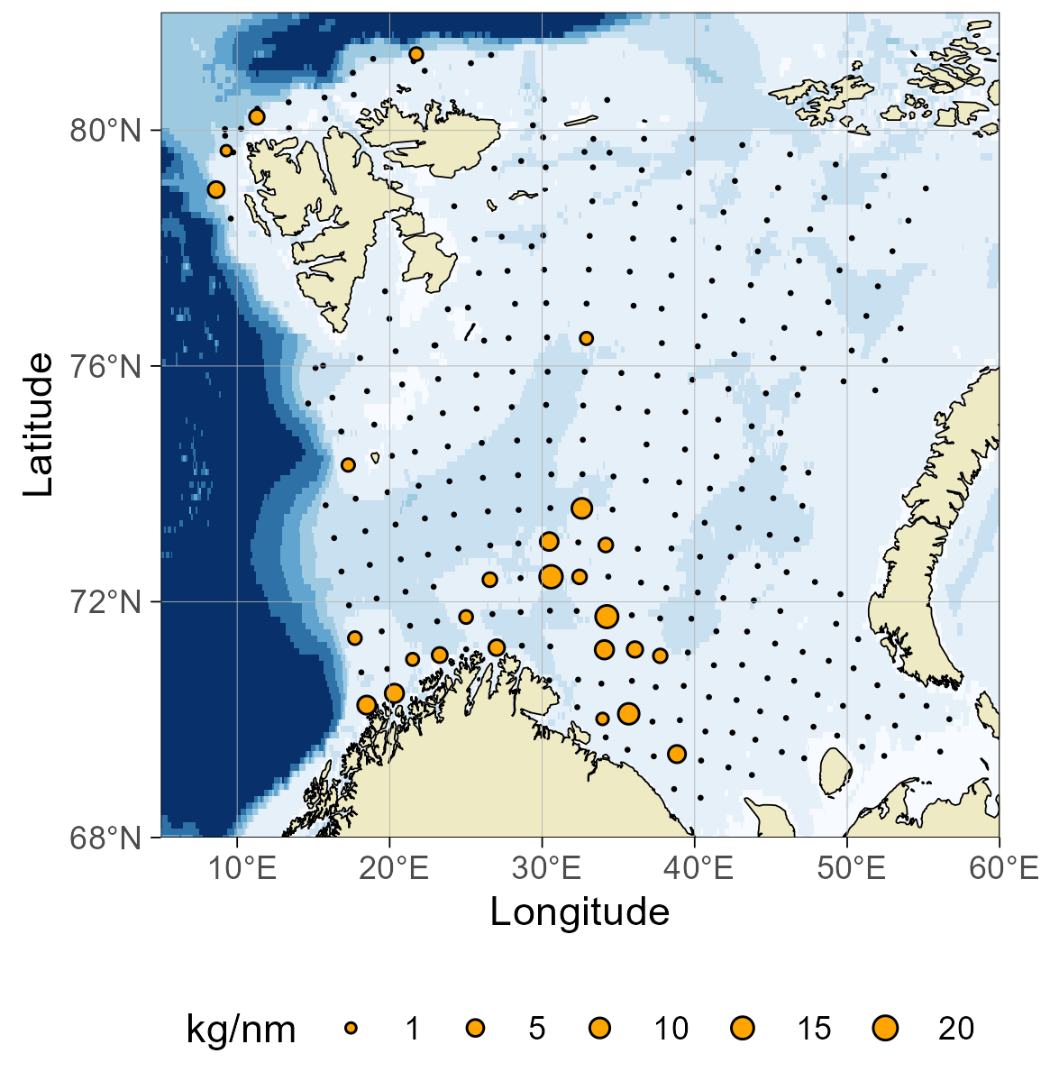 Figure 8.4 Distribution of golden redfish (Sebastes norvegicus), August-October 2024