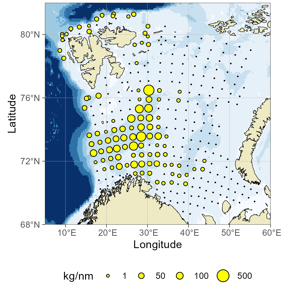 Figure 8. 5 Distribution of beaked redfish (Sebastes mentella), August-October 2024