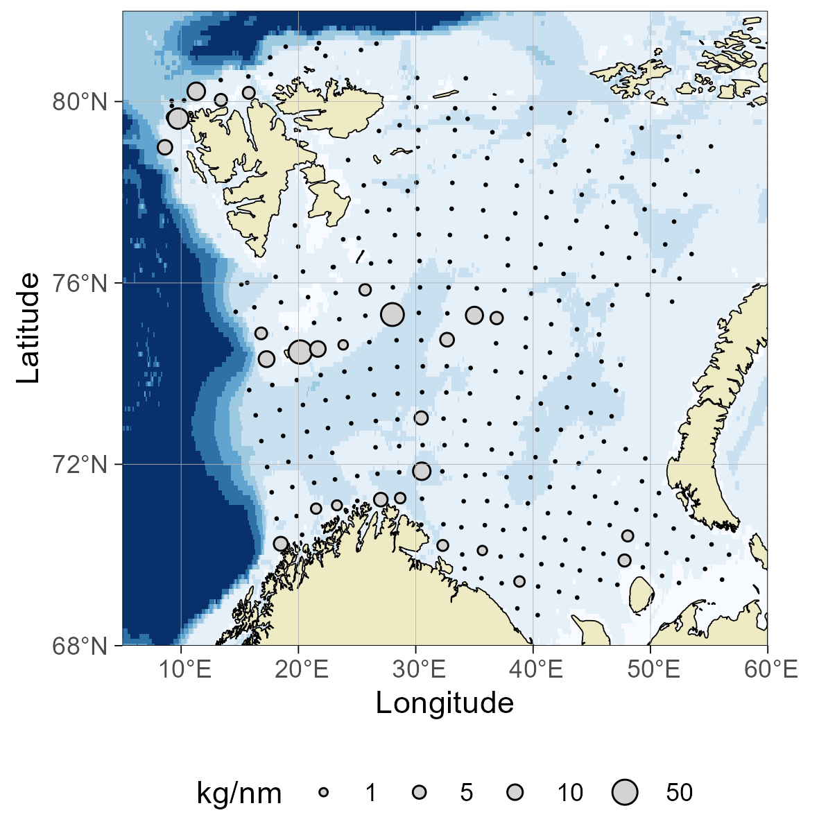 Figure 8.8 Distribution of Atlantic wolffish (Anarhichas lupus), August-October 2024