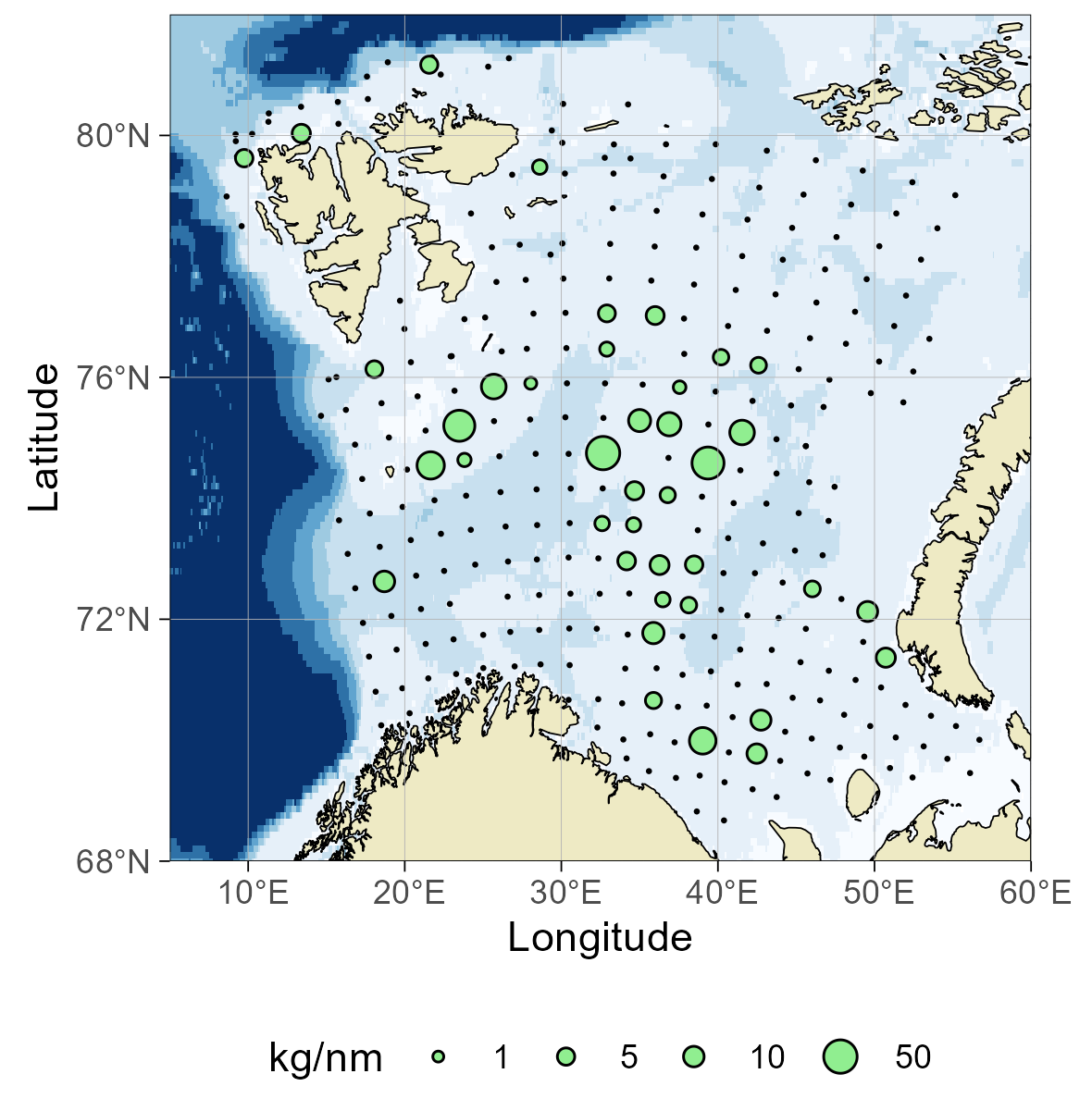 Figure 8.9 Distribution of Northern wolffish (Anarhichas minor), August-October 2024