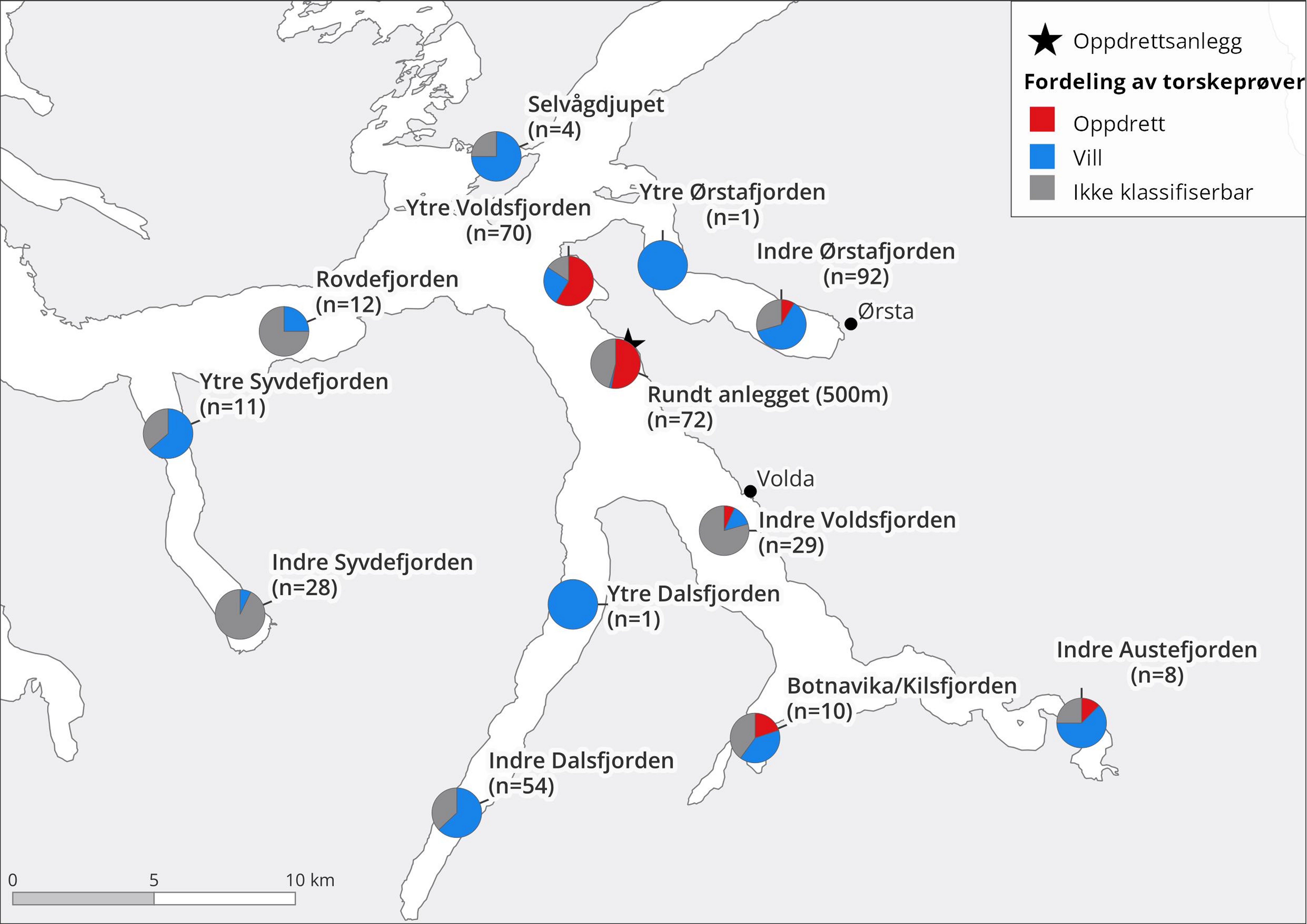 Fordeling og genetisk klassifisering av alle torskeprøver