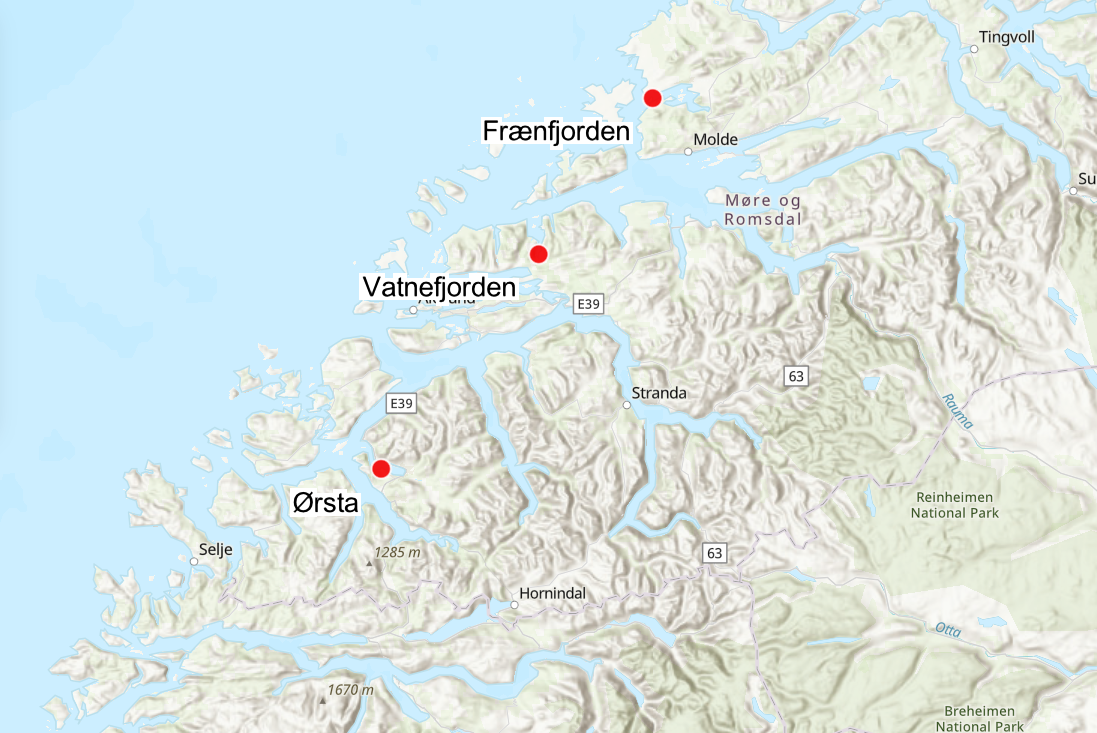 kart som viser produksjonsområde 5 og stasjoner undersøkt