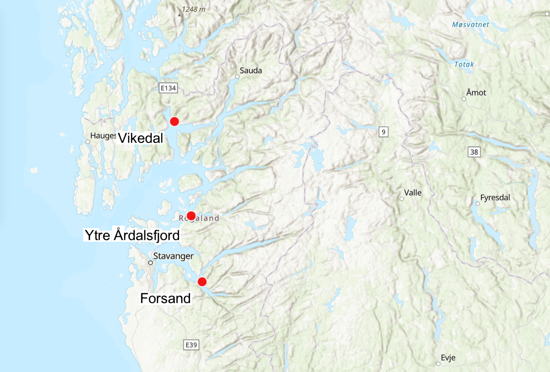 kart som viser produksjonsområde 2 og stasjoner undersøkt