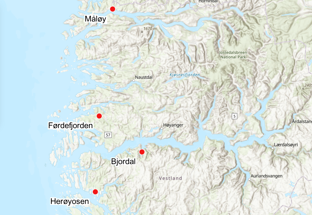 kart som viser produksjonsområde 4 og stasjoner undersøkt