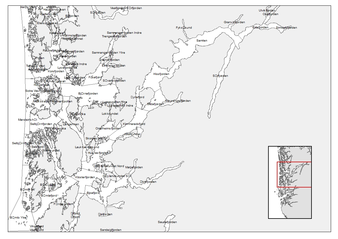 Oversikt over alle vannforekomster i Hardanger.