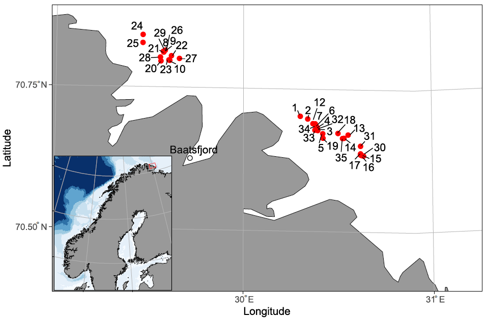 Posisjoner for snurrevadhal i forsøkene.