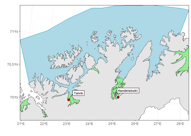 Figuren viser stasjonene omtalt i teksten på et kart.