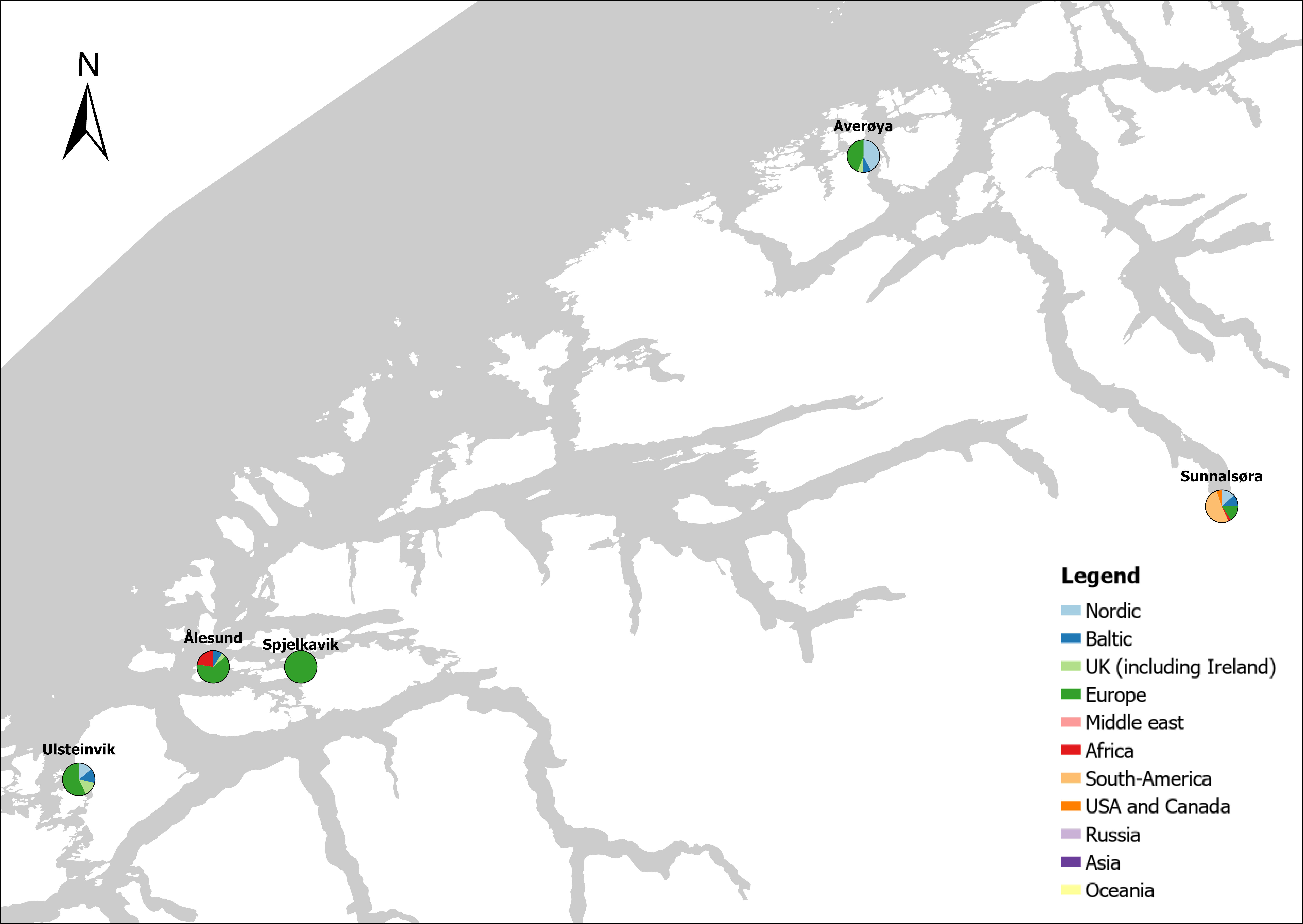 Figur som viser hvor lasteskip inn til dette fylket kommer fra 
