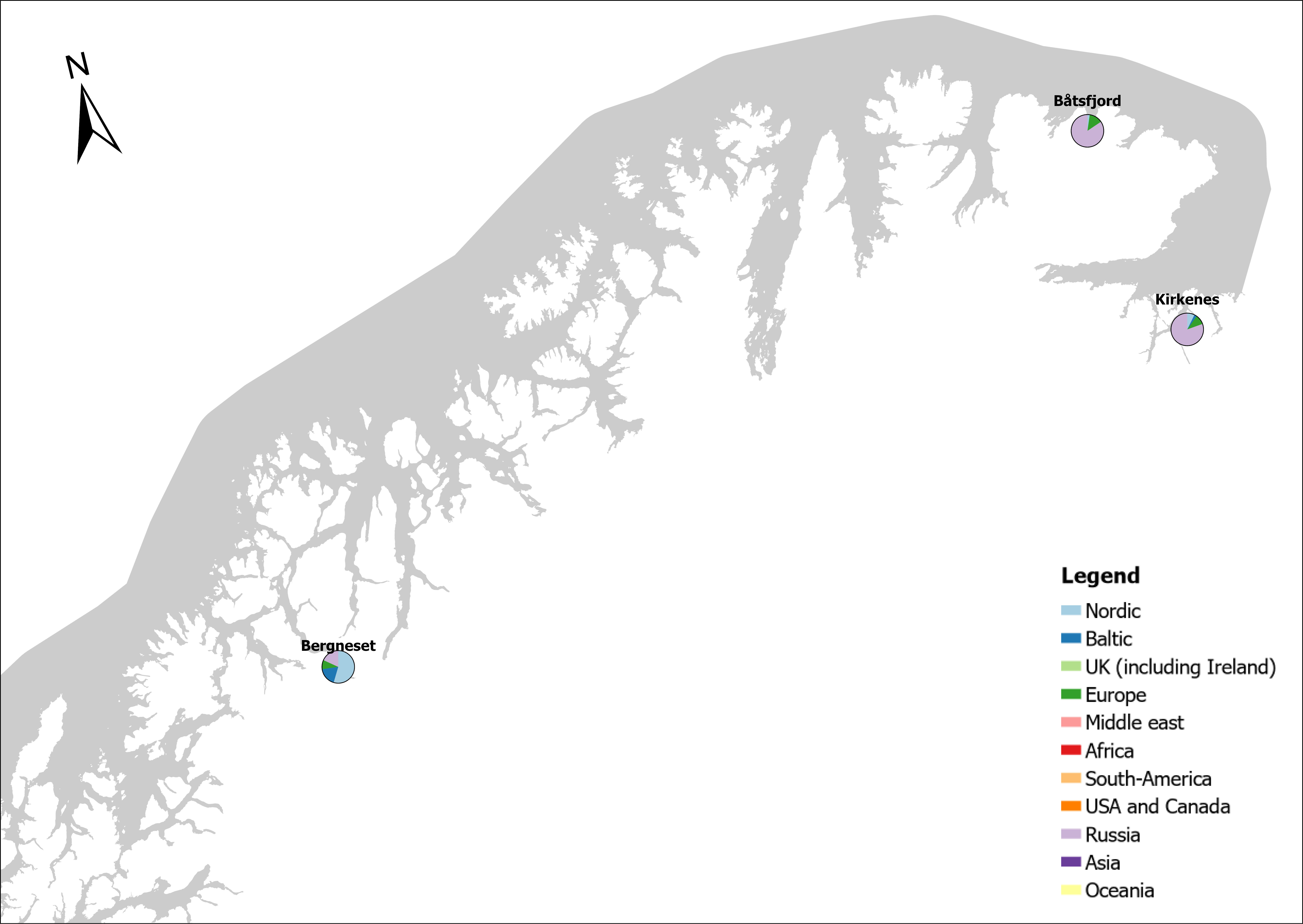 Figur som viser hvor lasteskip inn til dette fylket kommer fra