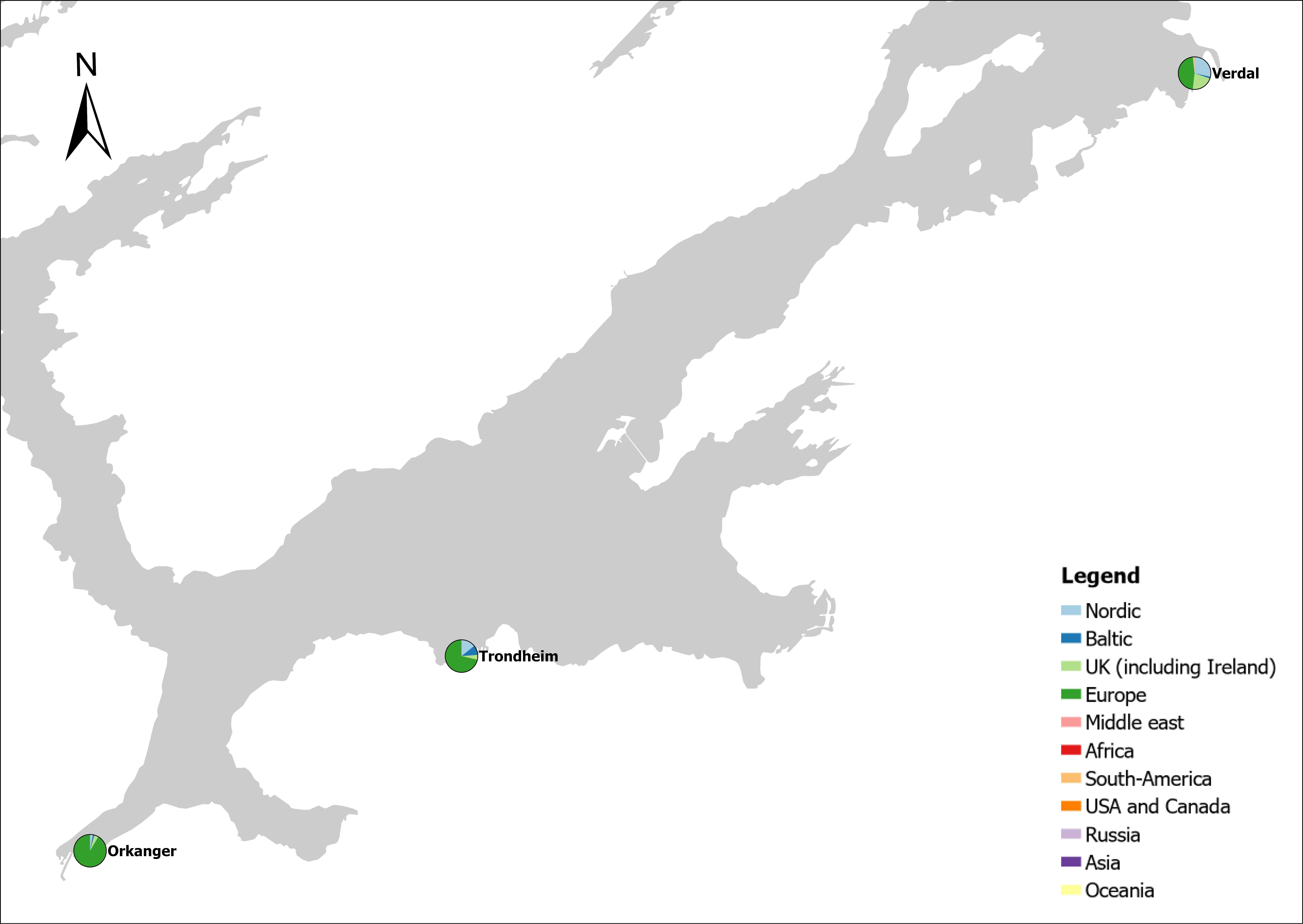 Figur som viser hvor lasteskip inn til dette fylket kommer fra 