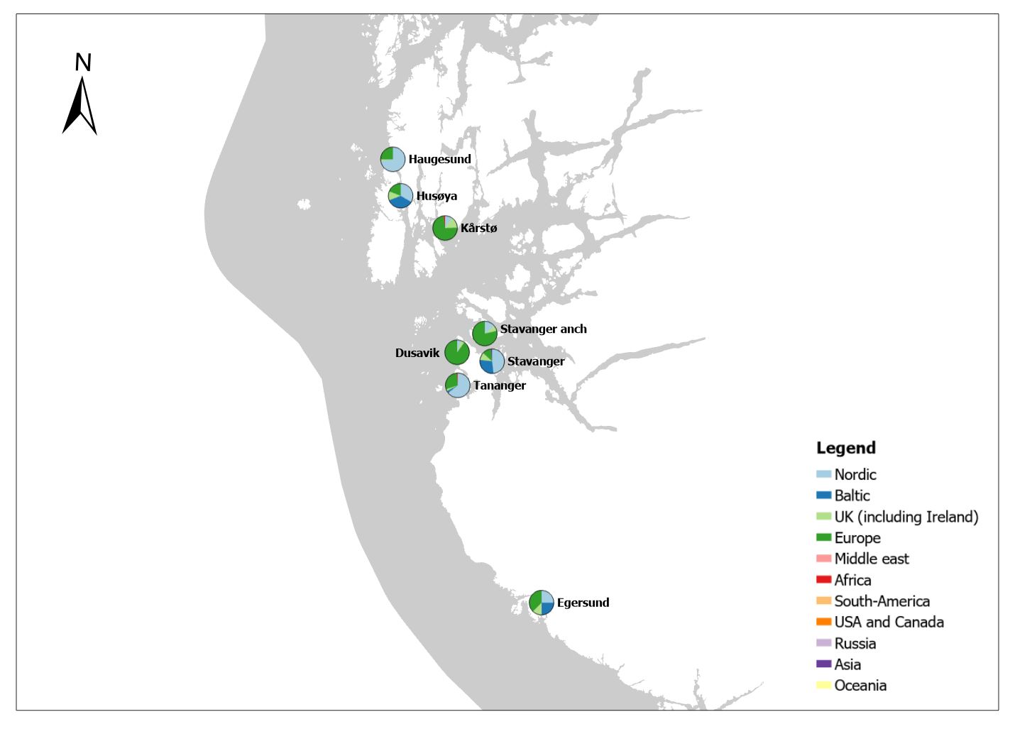Figur som viser hvor tankskip til dette fylket kommer fra 