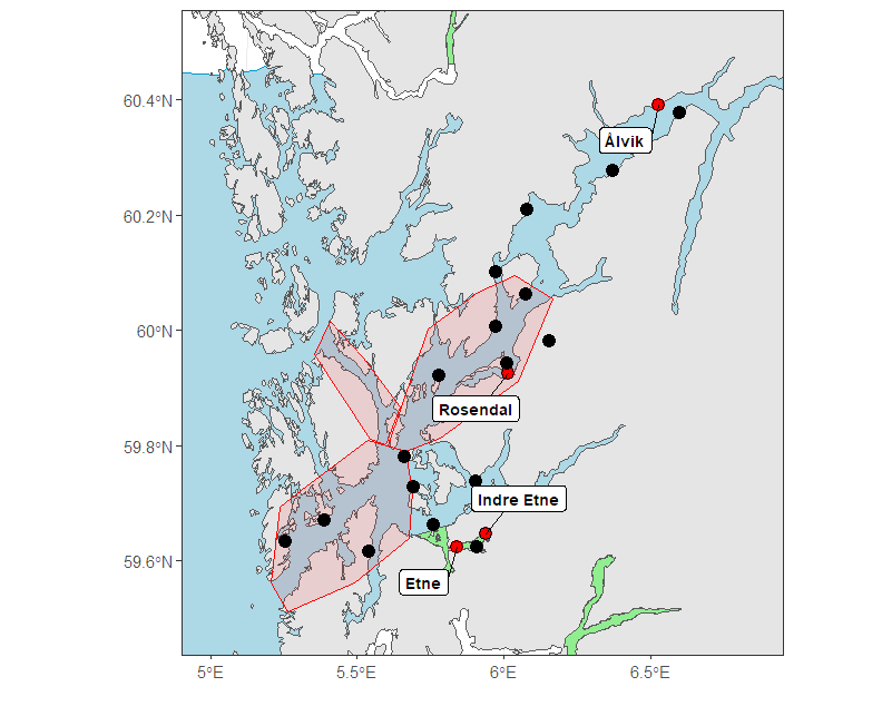 Kart som viser stasjoner for ruse og eventuelt område for tråling og og vaktbur i 2022
