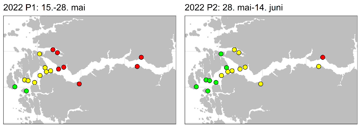 Lusemengde på fisk i vaktbur i 2022