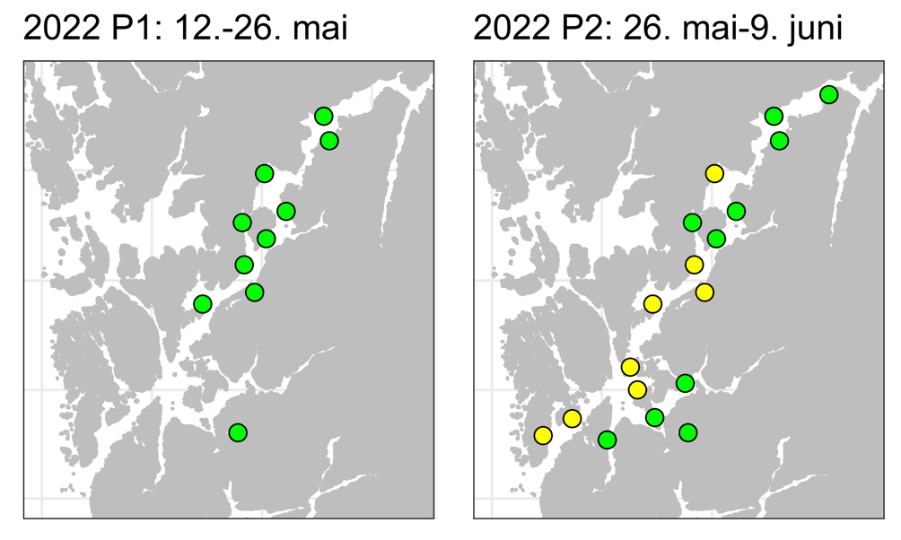 Lusemengde på fisk i vaktbur i 2022