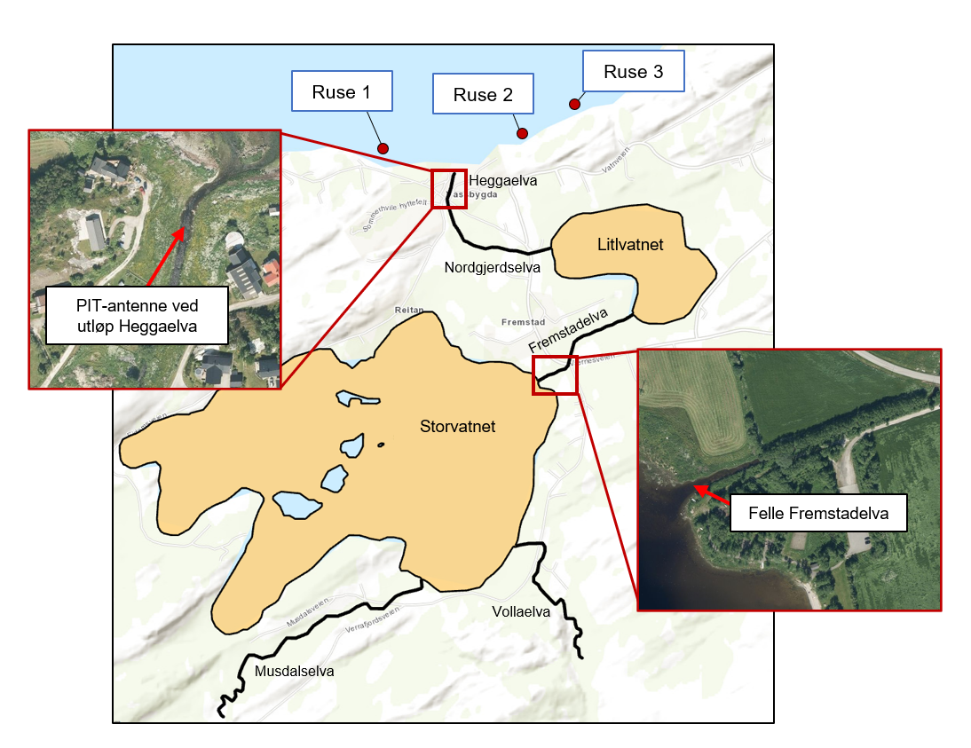 Kart over ruser, antenner og feller ved Agdenes i 2022