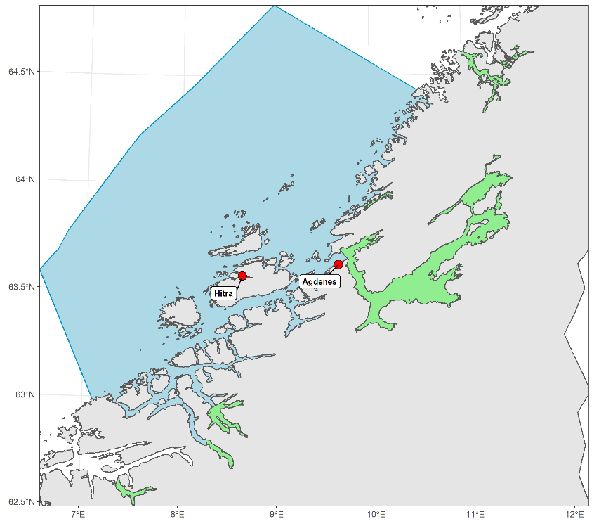 Figuren viser ørretstasjonene i et kart