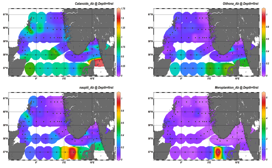  Figure 14. Areal distribution of a) Calanoids copepod, b) Oithona spp., c) nauplii and d) Meroplankton based on FlowCam imaging system.