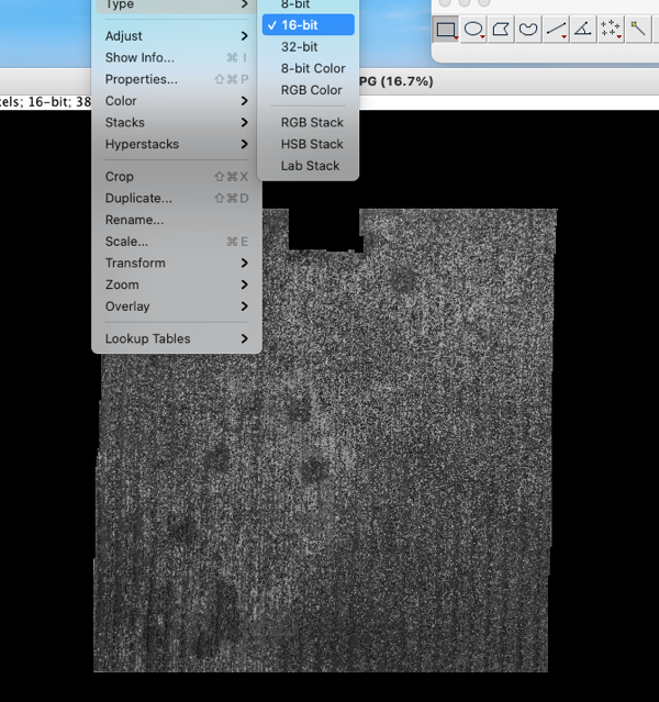 Kvantitativ billedbehandling for egg estimat. 
2. Bildet konverteres så til et 16 bits binært bilde