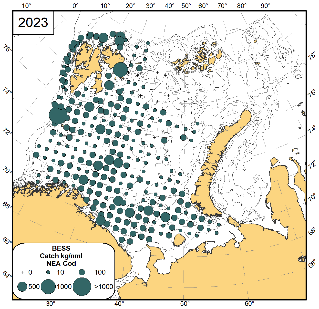 Figure 8.1 Distribution of cod (Gadus morhua), August-November 2023. 