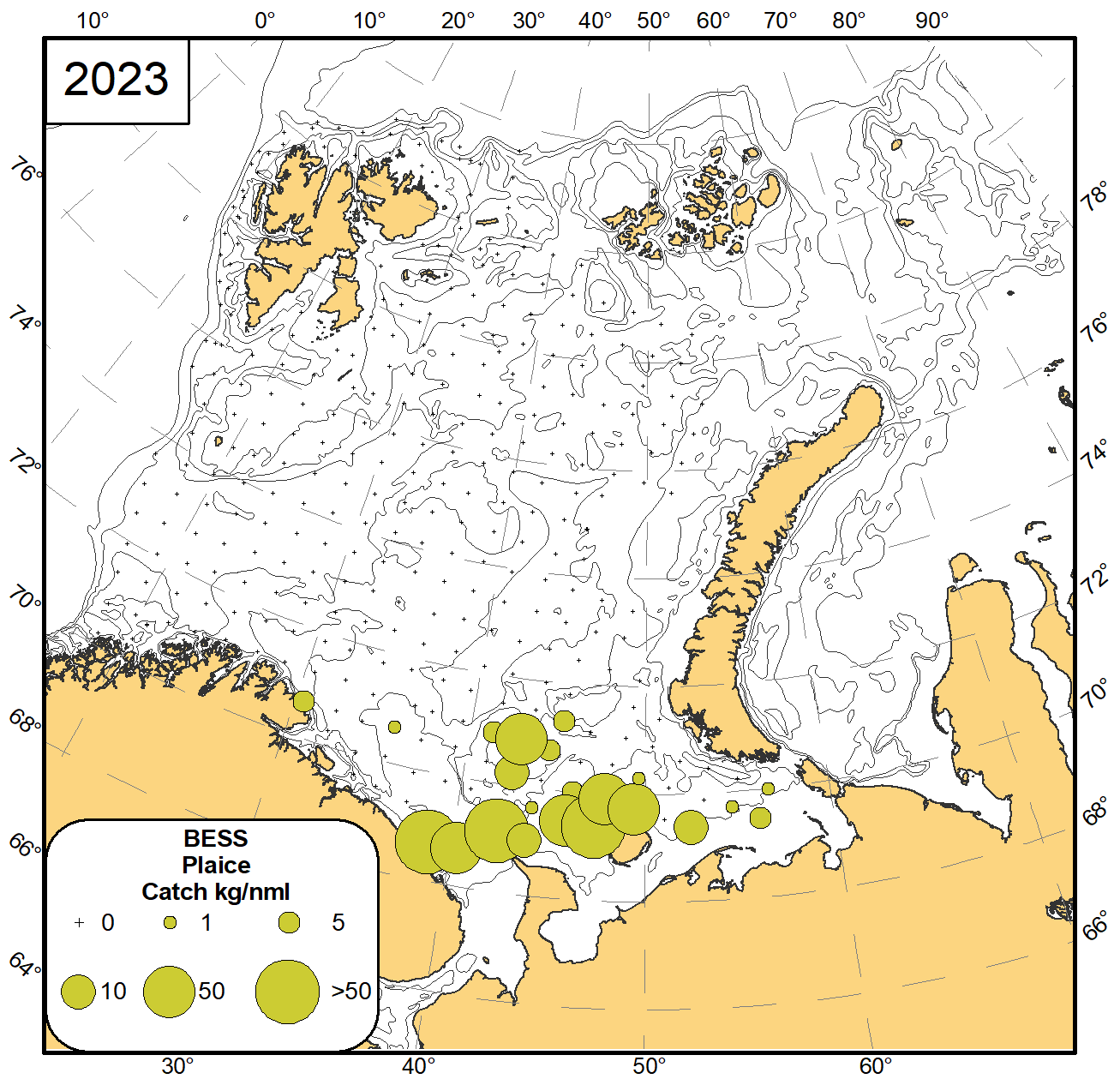 Figure 8.8 Distribution of plaice (Pleuronectes platessa), August-November 2023.
