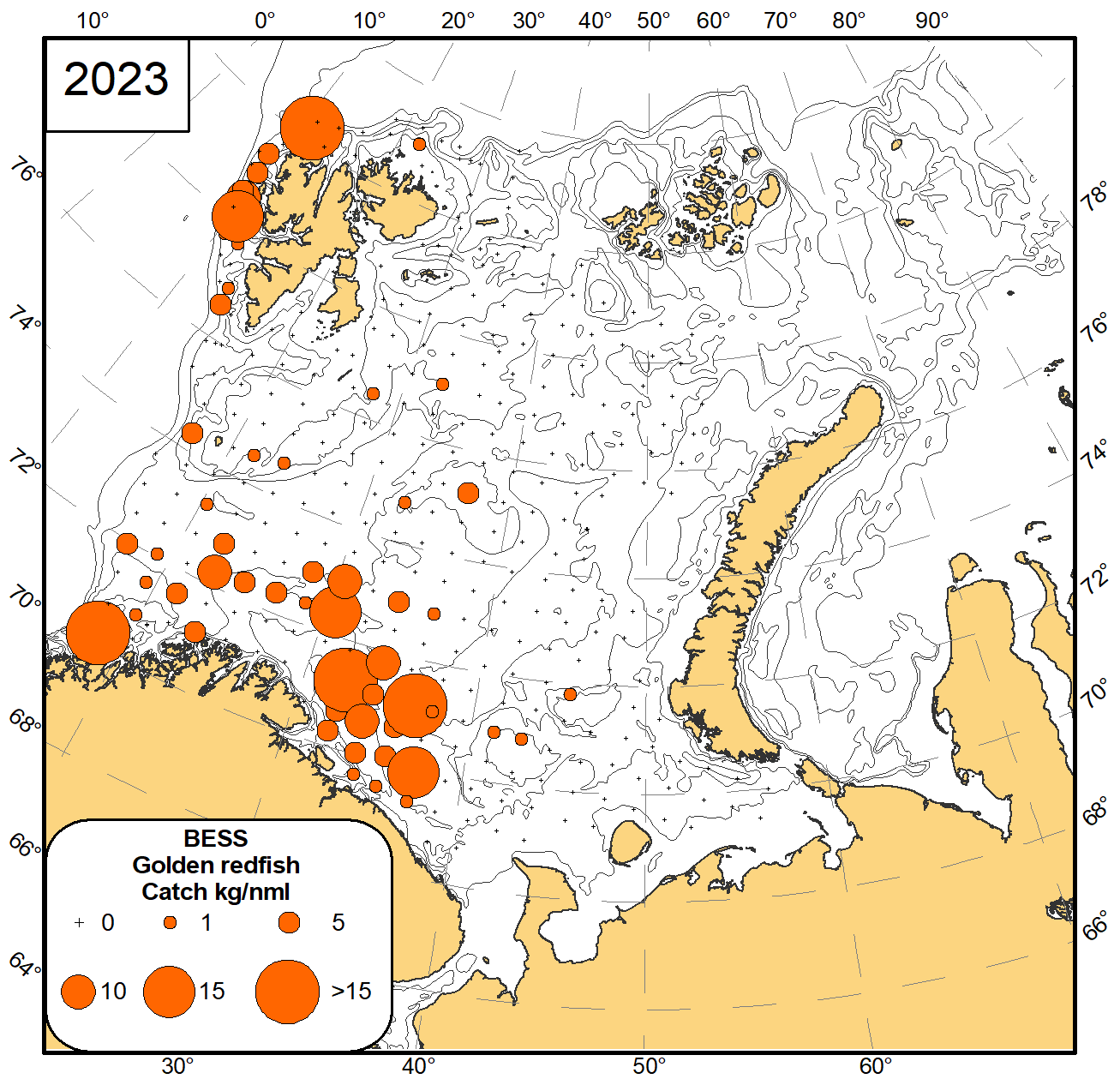 Figure 8.5 Distribution of golden redfish (Sebastes norvegicus), August-November 2023.