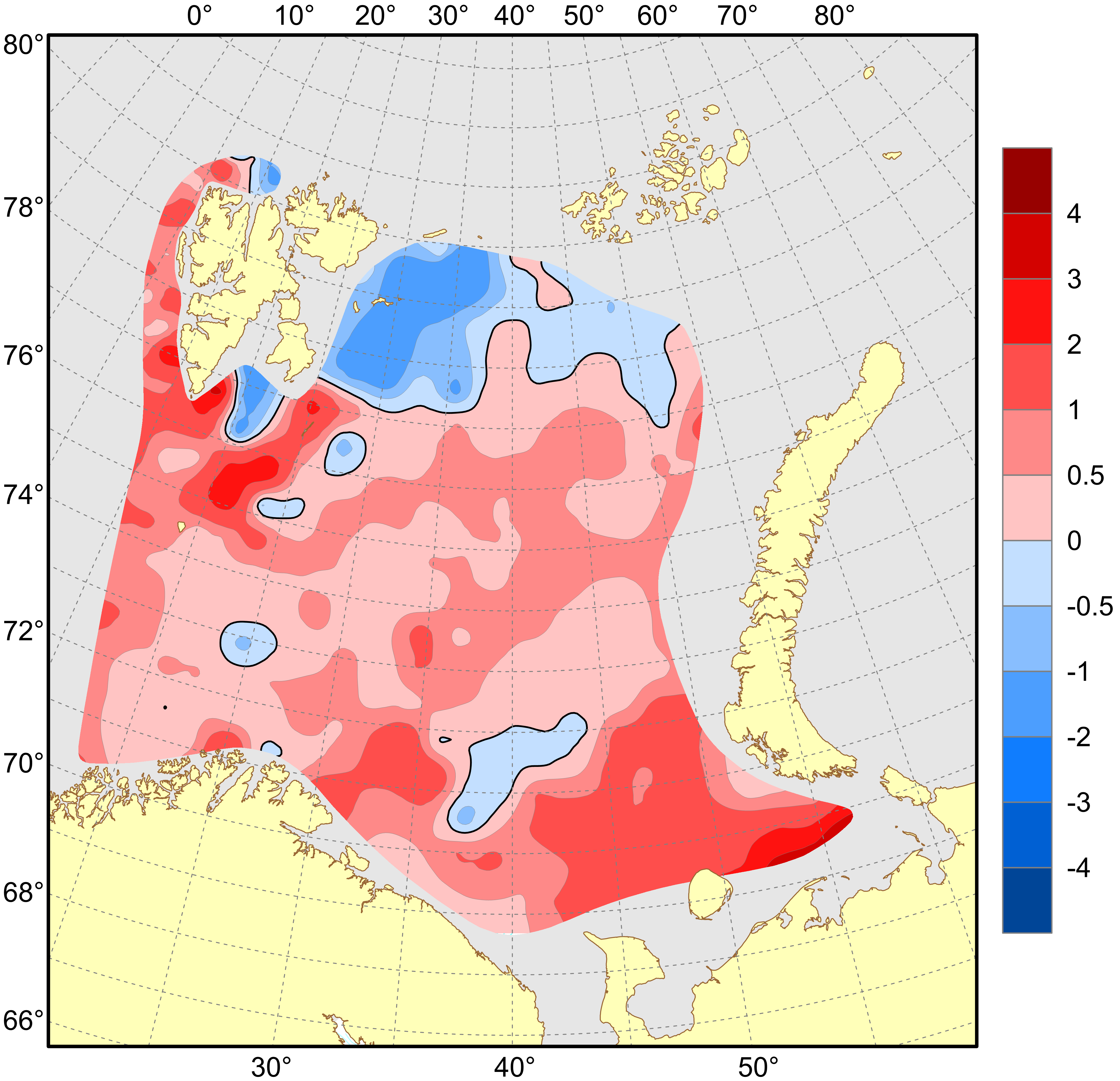 Figure 4.1.1.10. Temperature anomalies (°C) at the bottom, August–September 2023.