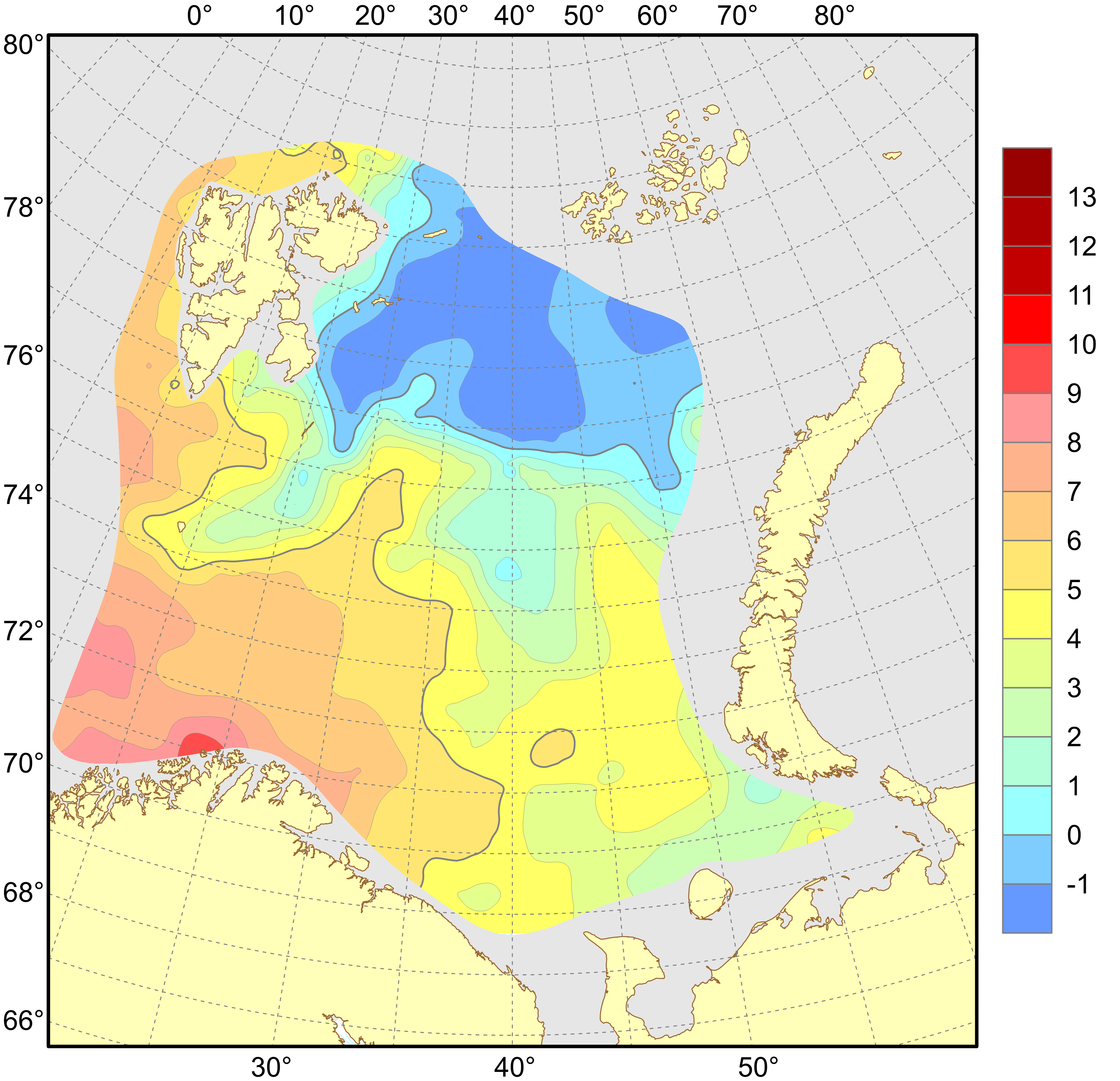 Figure 4.1.1.3. Distribution of temperature (°C) at the 50 m depth, August–September 2023.