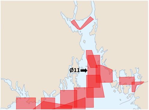 Kart over militærets øvingsfelt i området