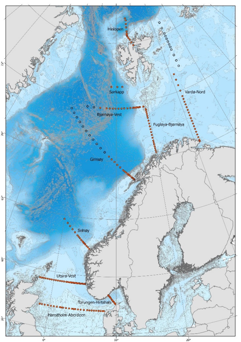 Figure 1: Locations of the 10 fixed CTD transects conducted by IMR on a multi-annual basis.