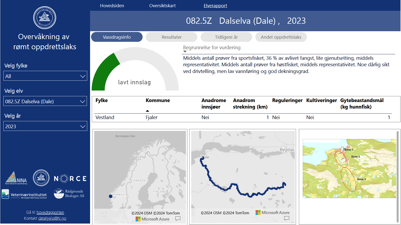 Skjermbilde fra den web-baserte innsynsløsningen i datasettene