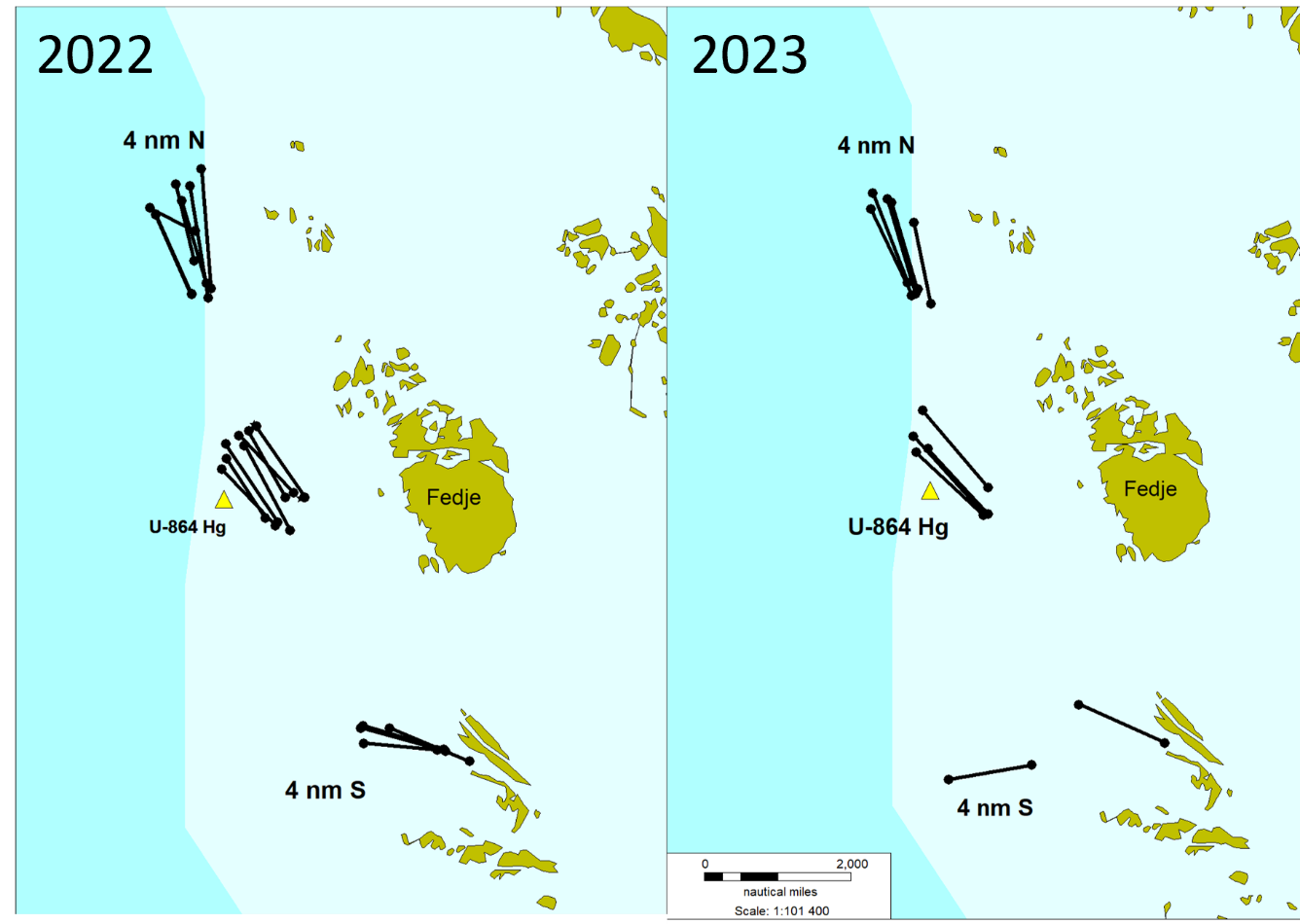 Kart som viser området der teinene ble satt