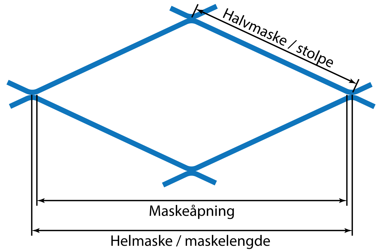 Tegning som viser hvor de ulike delene i en maske er.