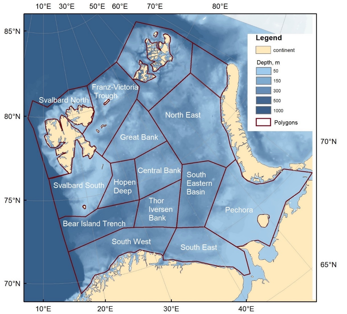 Map showing subdivision of the Barents Sea.