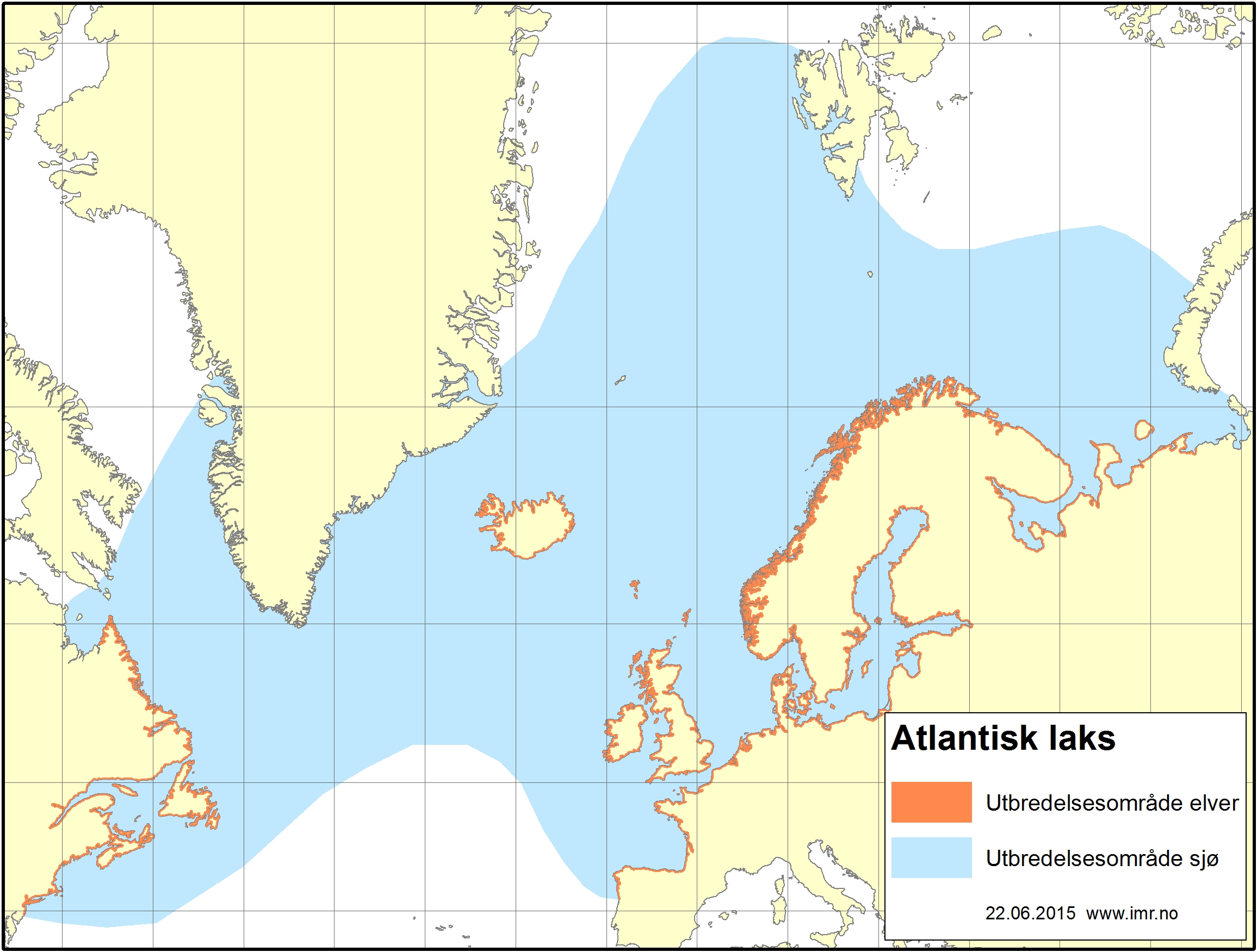 Utbredelseskart laks atlantisk