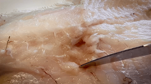 animasjon som viser pirking i en helt myk fiskefilet