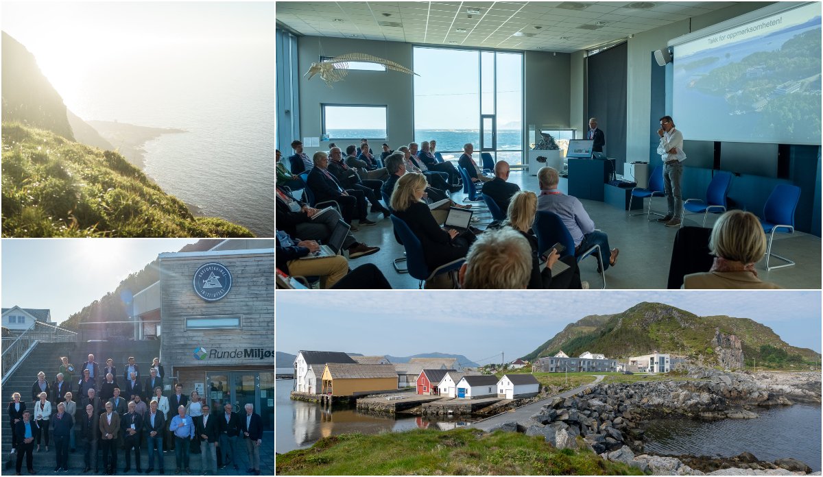 
fire bilder i en kollasj av øya Runde og møtet der